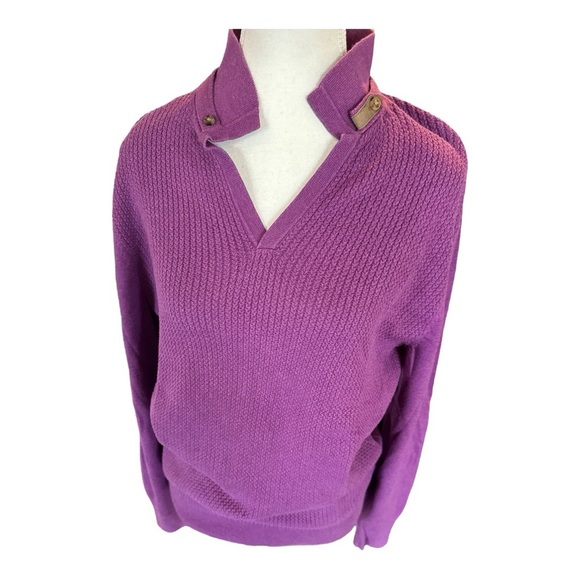 Massimo Dutti Purple Cable Knit Sweater M Silk Blend V-Neck Jumper - Picture 2 of 8